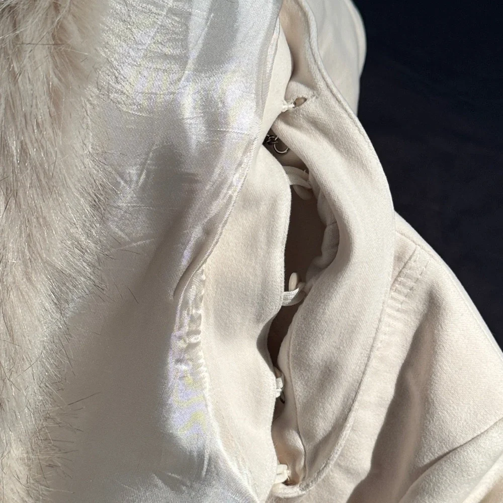 Karen Millen sz4 preowned no smoke home Cream Jacket w removable Faux Fur Collar - Picture 9 of 16